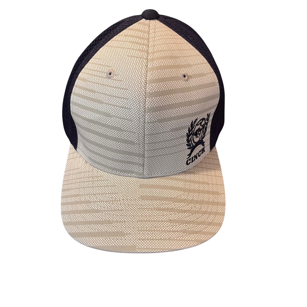 Cinch Mens Flexfit Baseball‎ Hat Navy Tan Mesh Back Logo Hat Cap L-XL